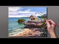 Acrylic Painting Beach Hut on the Seashore