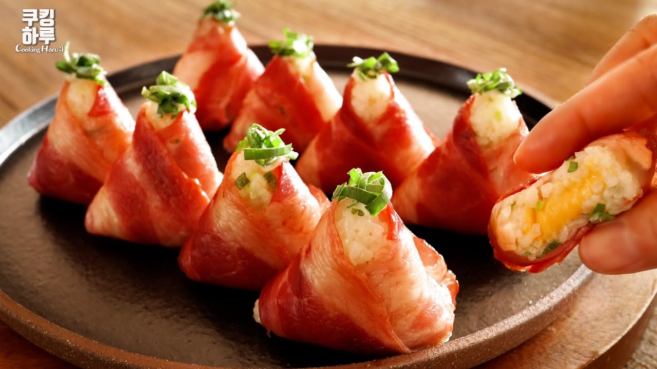 Милый треугольный рис с беконом!! Легкий. Вкусные! Рисовый шарик. Онигири.