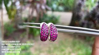 Ruby half hoop earring in 18k solid rose gold with black rhodium plated