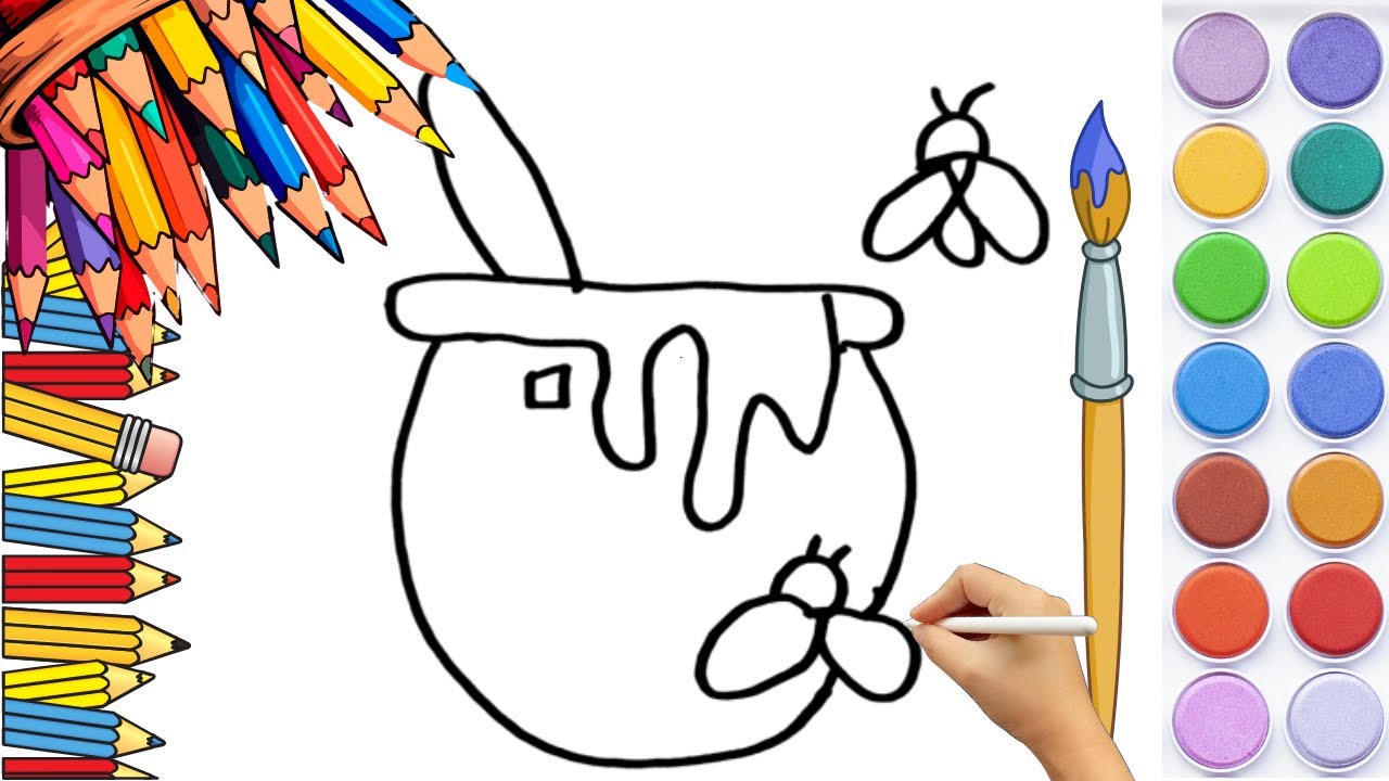 How To Draw cute Honey Jar EASY Drawing, Painting & Coloring For Kids and Toddlers_🌈🎨