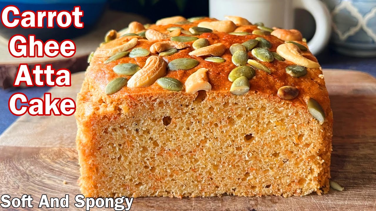 Carrot Ghee Atta Cake | Easy Eggless Carrot Cake | Healthy Soft Moist Cake Without Oil And Maida