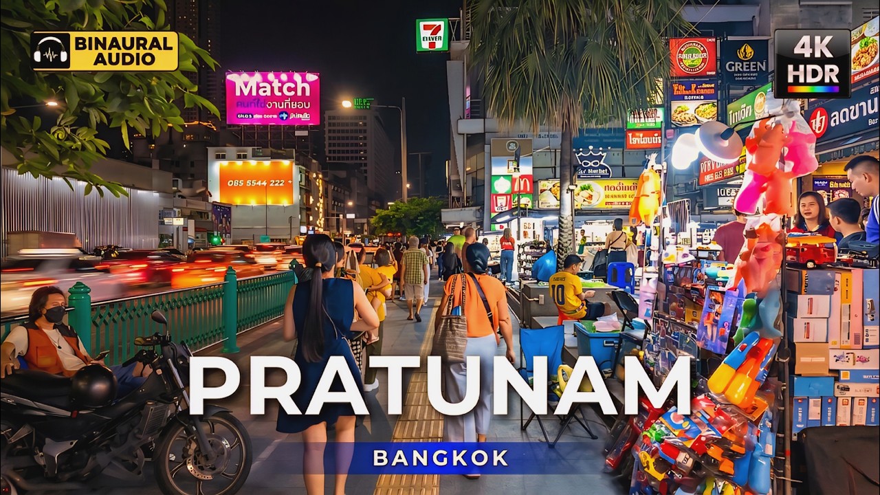 Bangkok, Thailand | Marknaden Pratunam | Nattpromenad i Staden 4K