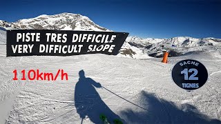 Skiing 10km Long Black run  La Sache  110 km/h  Tignes