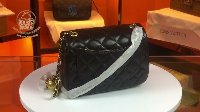 Chanel Parent Hand Bag Black Top Handle Quilted Flap Lambskin L19