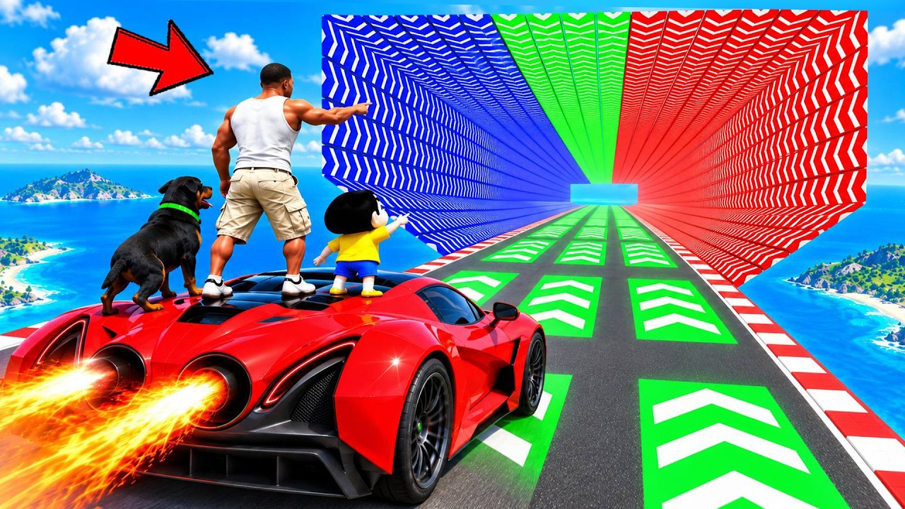SHINCHAN AND FRANKLIN TRIED THE IMPOSSIBLE INVERTED RGB SPEED BOOSTER HOUSE PARKOUR CHALLENGE GTA 5