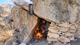 I Built a Stone House Under a Giant Rock with a Working Fireplace!