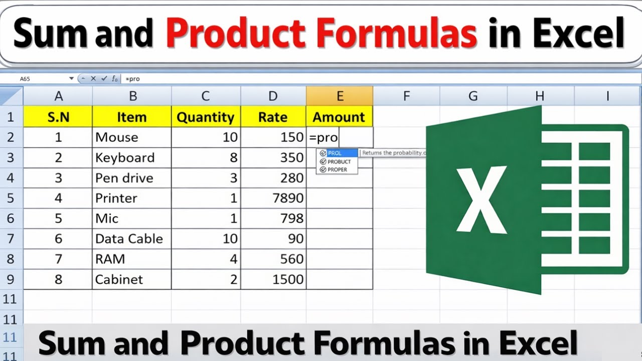 Sum & Product Functions in MS Excel - YouTube