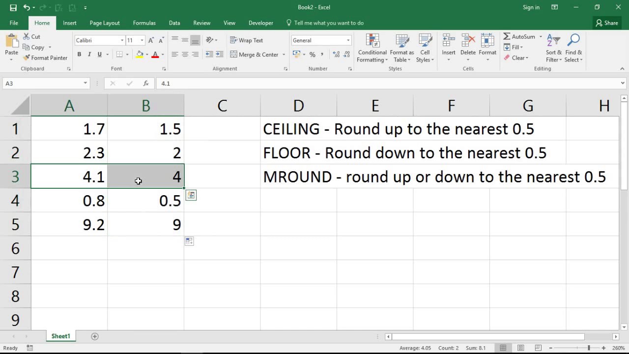 Round a Value to the Nearest 0.5 - Excel Formula - YouTube
