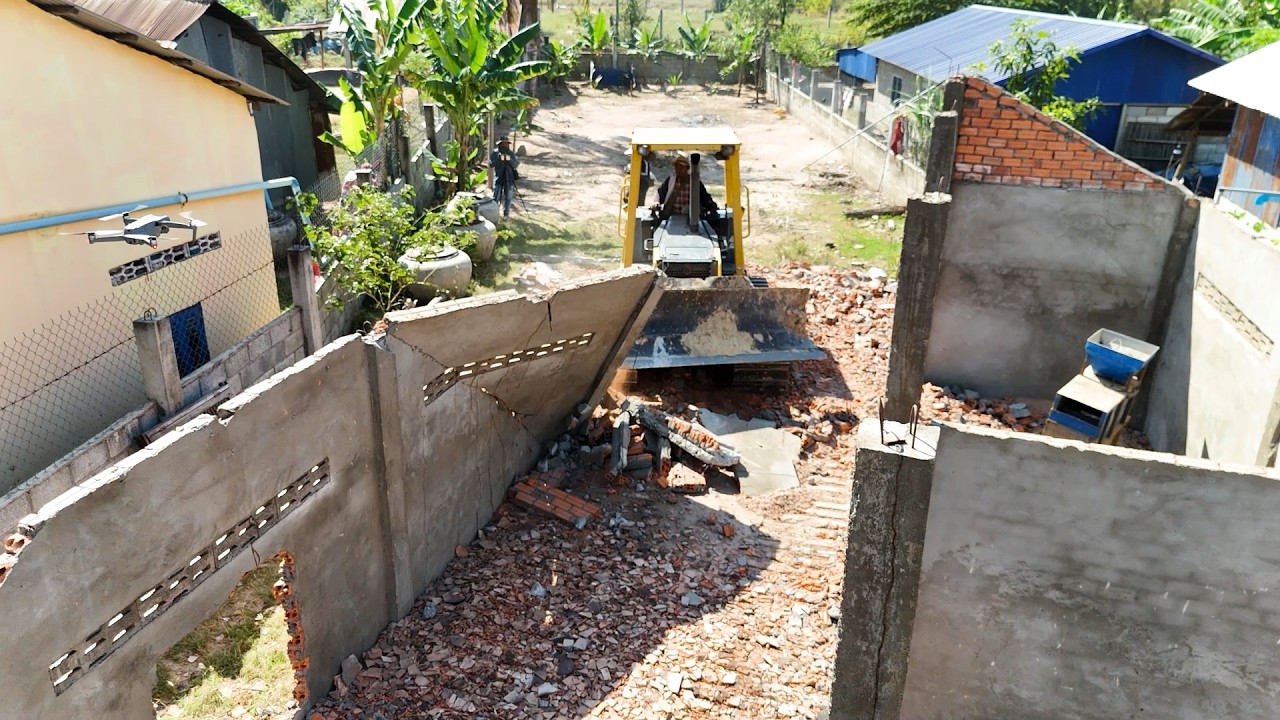 Expertly Skill KOMATSU Dozer D31PX Push Stone Walk With Team Dump Trucks Dumping Soil