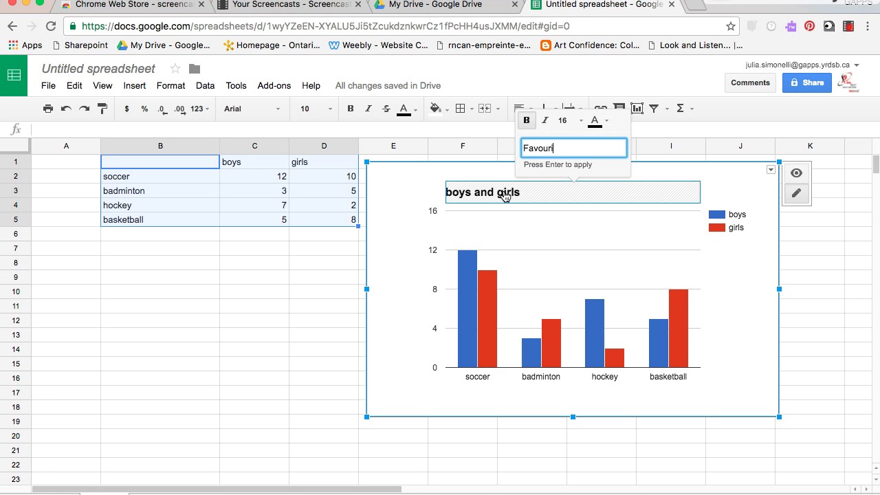 Using Google Sheets to create a bar graph - YouTube
