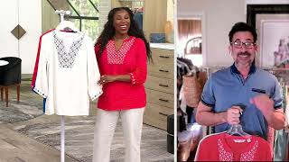 Beautiful By Lawrence Zarian Embroidered Linen Blend Top On Qvc