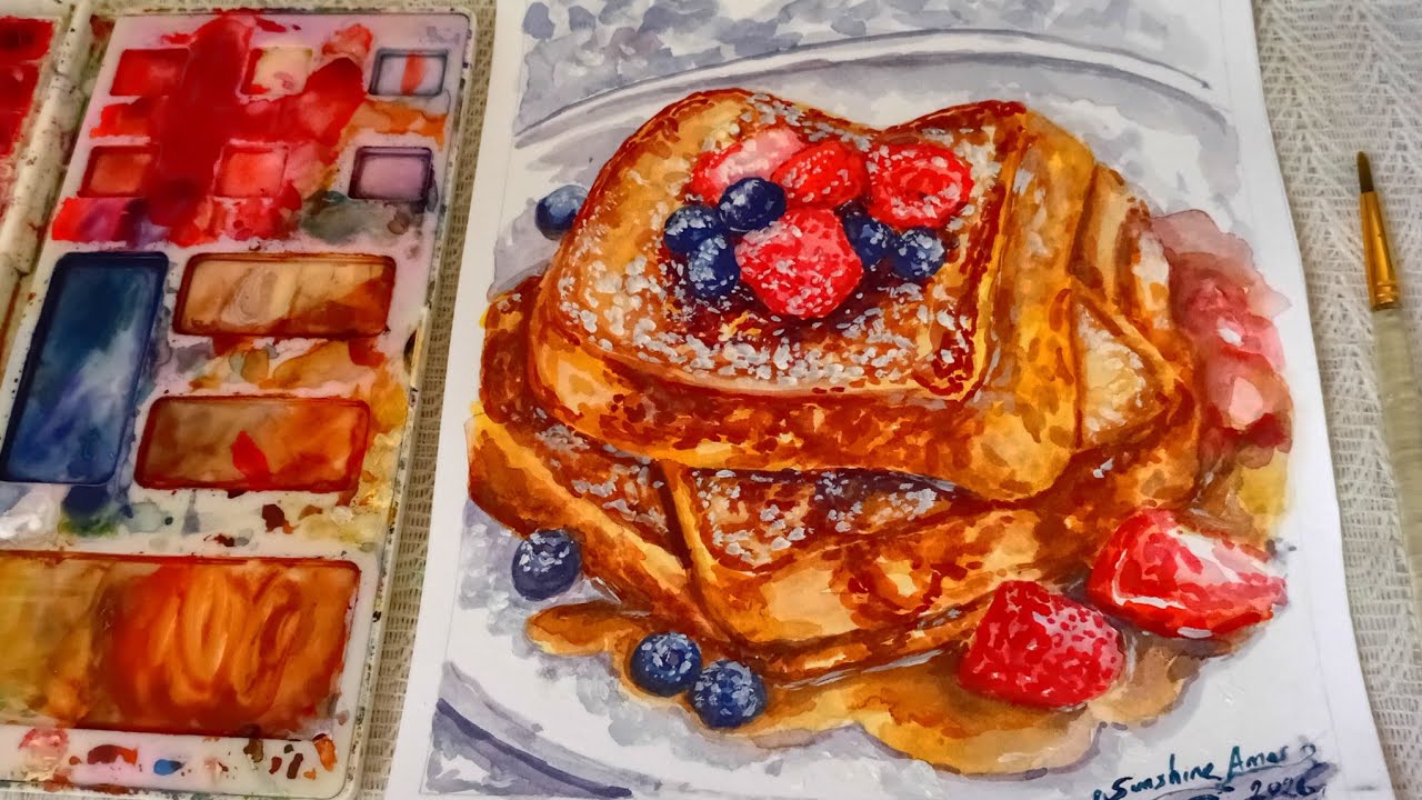 ◇☆ (ASMR Real Time) -  paint with me || cozy food illustration : [French Toasts 🍞🫐🍓]  