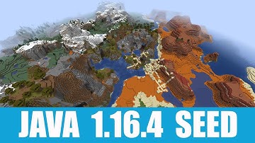 Minecraft Java 1.16.4 Seed: Various biomes, three villages, and exposed mineshaft are all near spawn