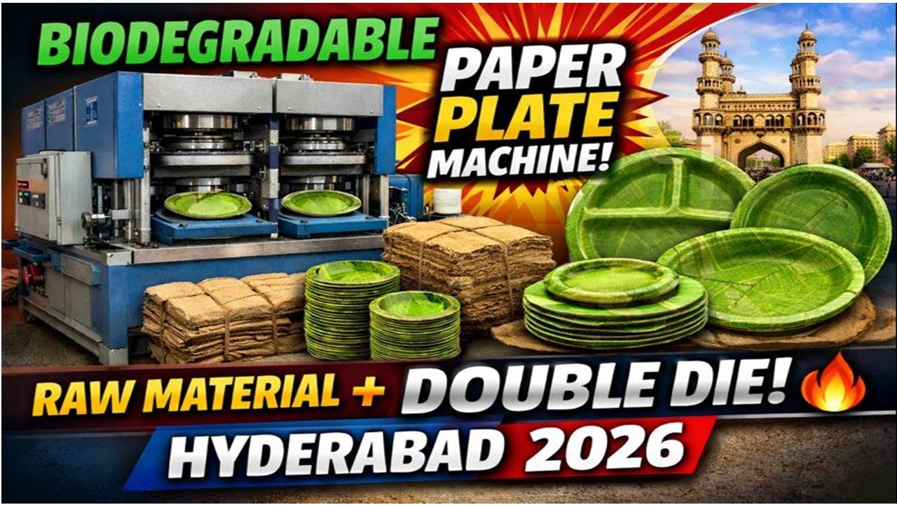 Biodegradable Paper Plate Making Machine & Raw Material | Double Die | Hyderabad 2026