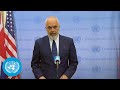 Albania security council president on the war in ukraine  media stakeout  united nations