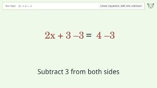 Linear equation with one unknown: Solve 2x+3=4 step-by-step solution