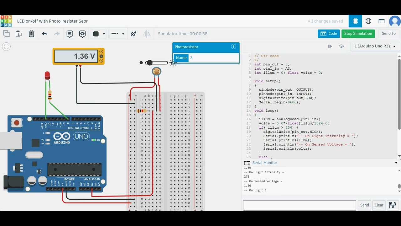 LED on off with Photoresistor Sensor - YouTube