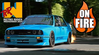 On Fire in my E30 BMW M3 at RetroRides Goodwood