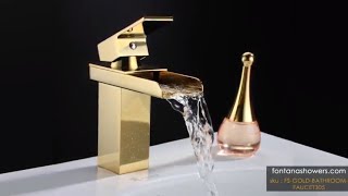 White Gold Waterfall Bathroom Faucet | Single Handle Vessel Sink Faucet With Pop-Up Drain & Supply Lines