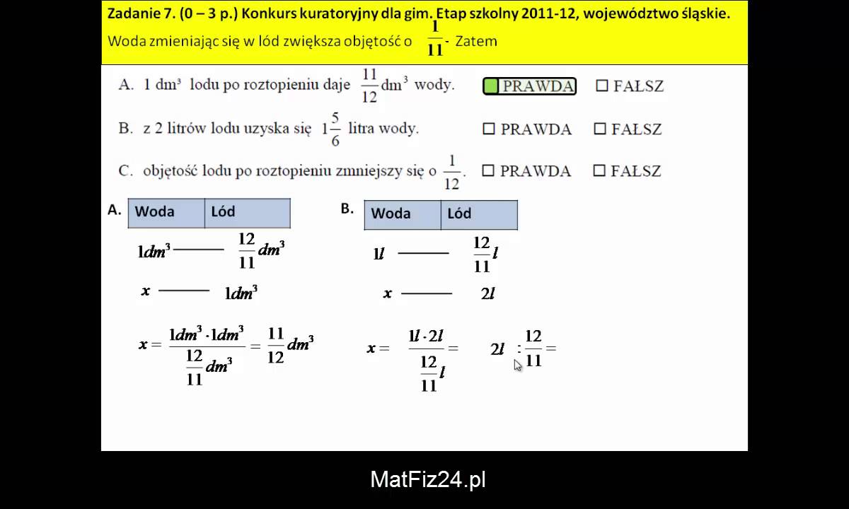 Obliczanie z proporcji - Objętość lodu po roztopieniu - Zadanie 7