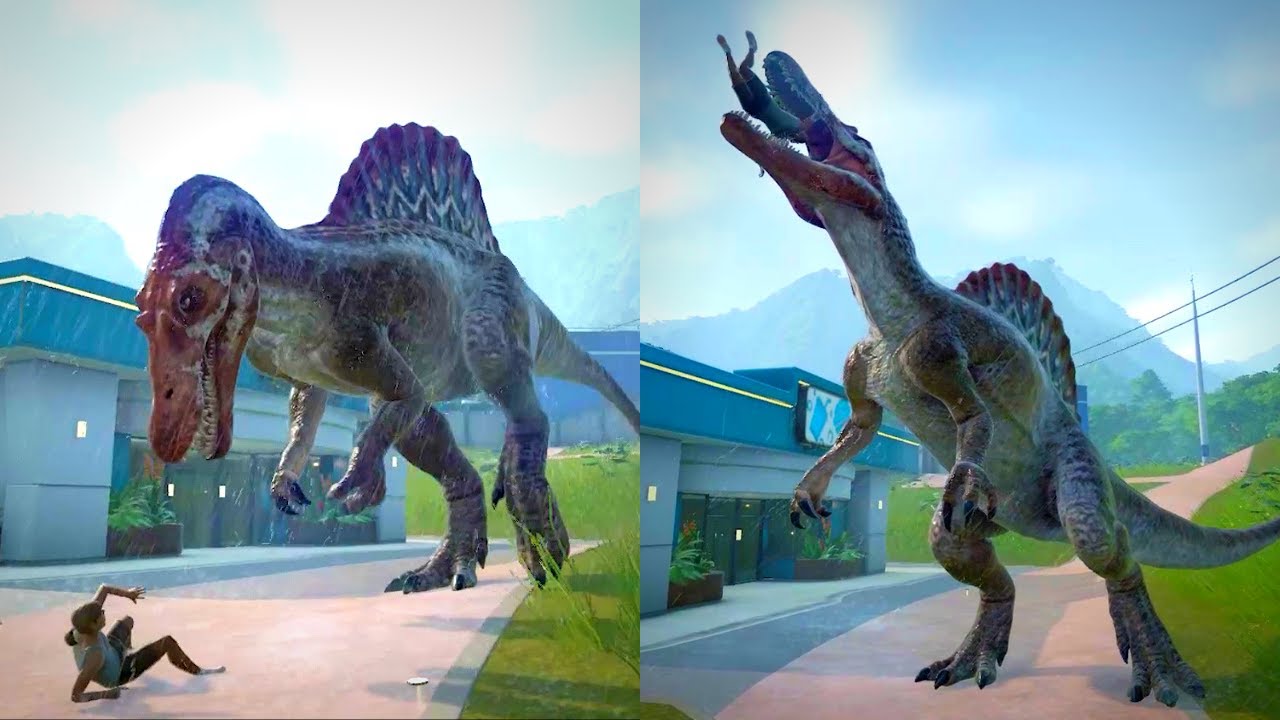 Spinosaurus Eating People Rampage Dinosaur Breakout- Jurassic world Evolution