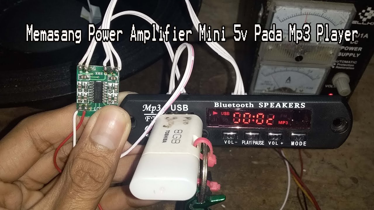 Memasang Power  Amplifier Mini  5v  pada MP3 Player Bluethoot 