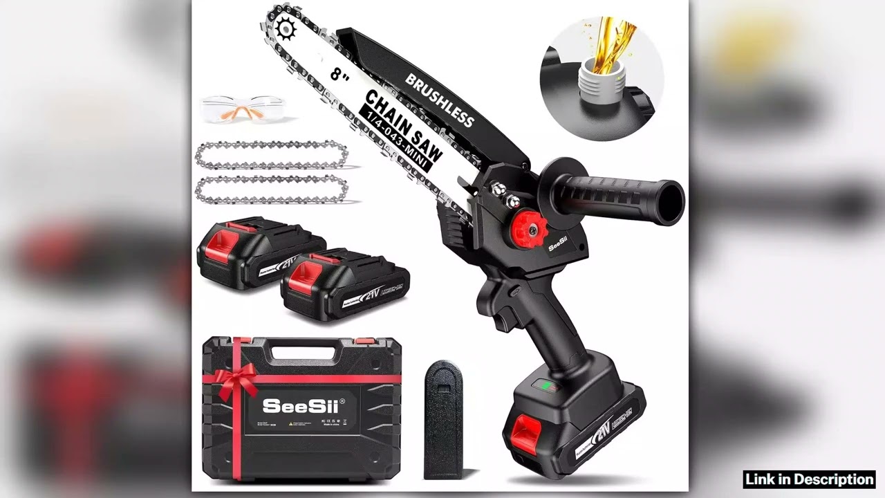 Seesii Mini Chainsaw Brushless 8 inch DL07 Electric Chainsaw Cordless Auto Oiler 2pcs 2Ah