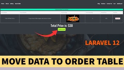 #16 How to place cart table data into order table in Laravel 12 | Restaurant management system