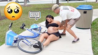 FALLING OFF A BIKE WHILE PREGNANT PRANK ON BOYFRIEND..
