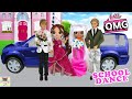 OMG DOLLS BFF GET READY ROUTINE FOR SCHOOL DANCE WITH PRETTY BARBIE DRESSES & LIMO at Dreamhouse!