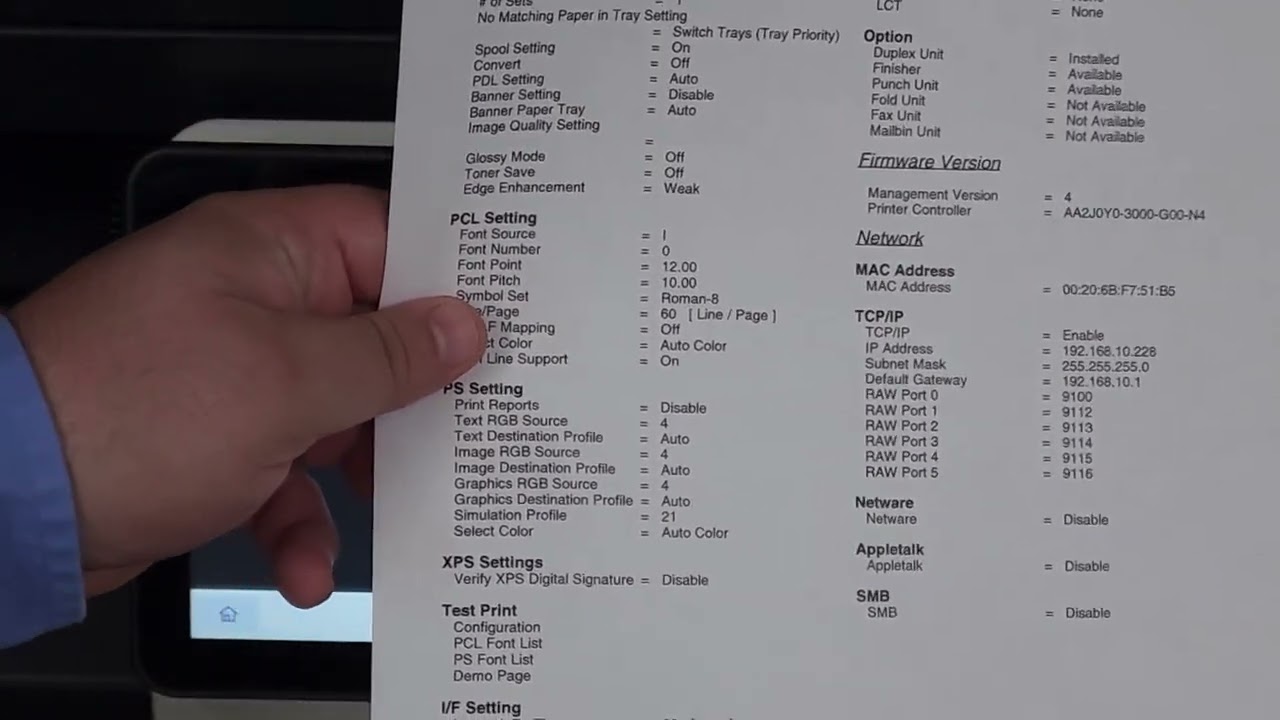 KONICA MINOLTA- How to obtain a Configuration Sheet - YouTube