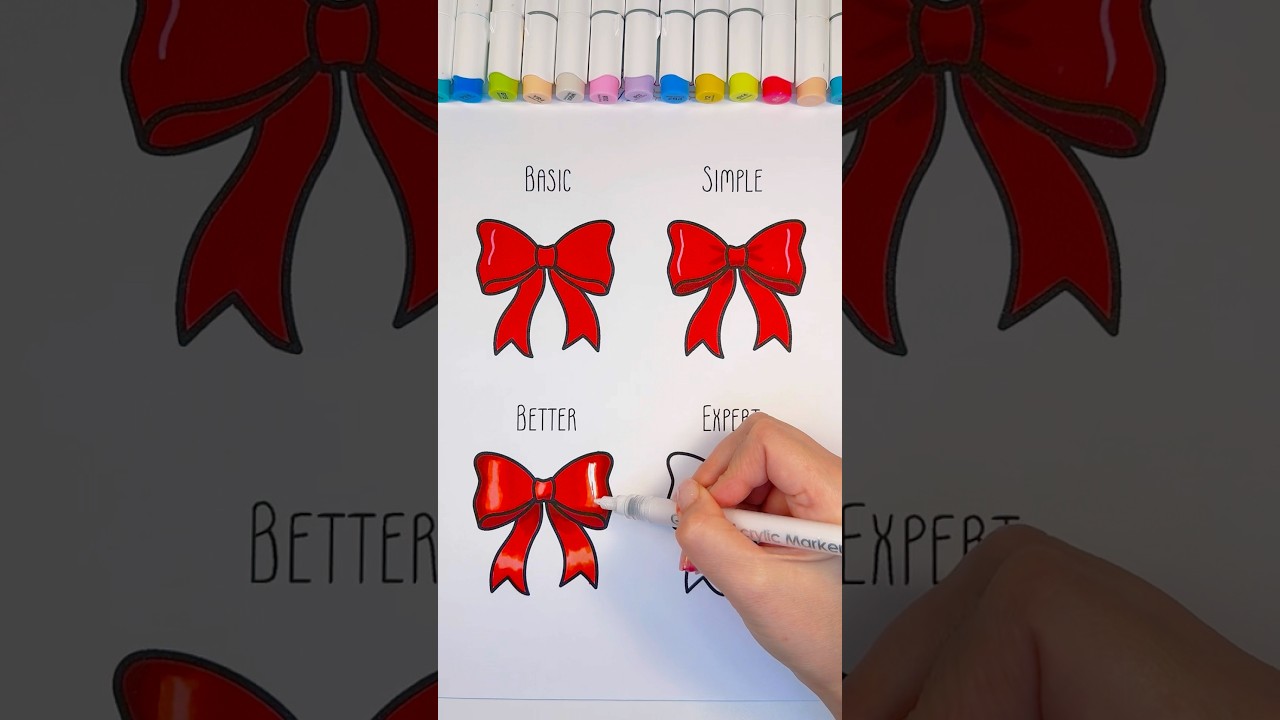 Bow coloring from basic to expert 🎀✨Printable practice sheet on my Patreon 🤍