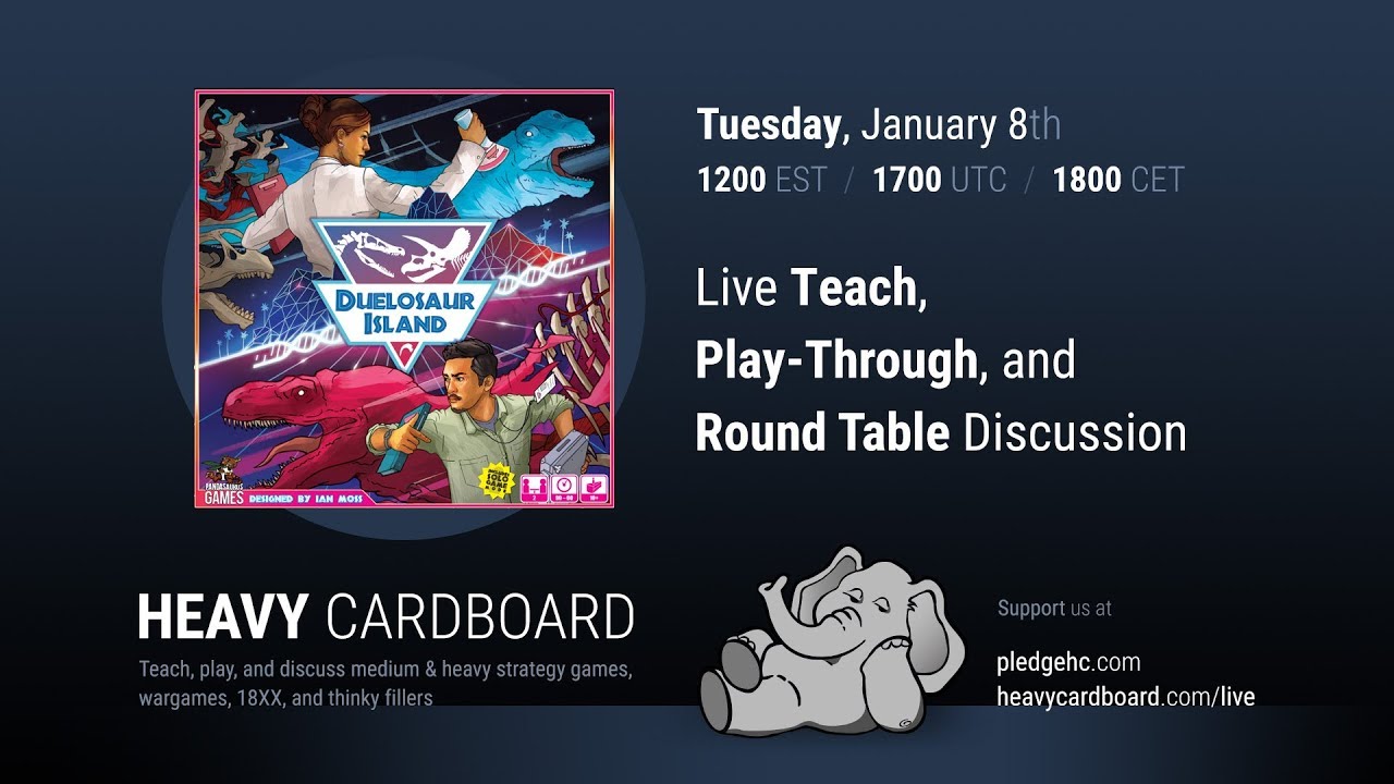 Duelosaur Island 2p Teaching, Play-through, & Round table discussion by Heavy Cardboard