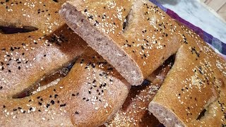 خبز الفوقاس الفرنسي بطريقة صحية Fougasse breadPain Fougasse healthy à la farine intégrale 