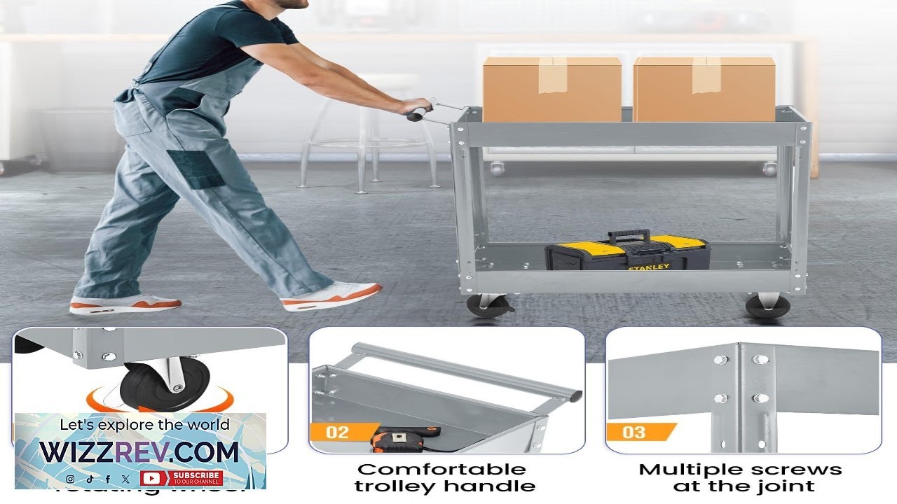 Garvee 2 Tier Rolling Tool Cart 330 Lbs Metal Heavy Duty Utility Cart