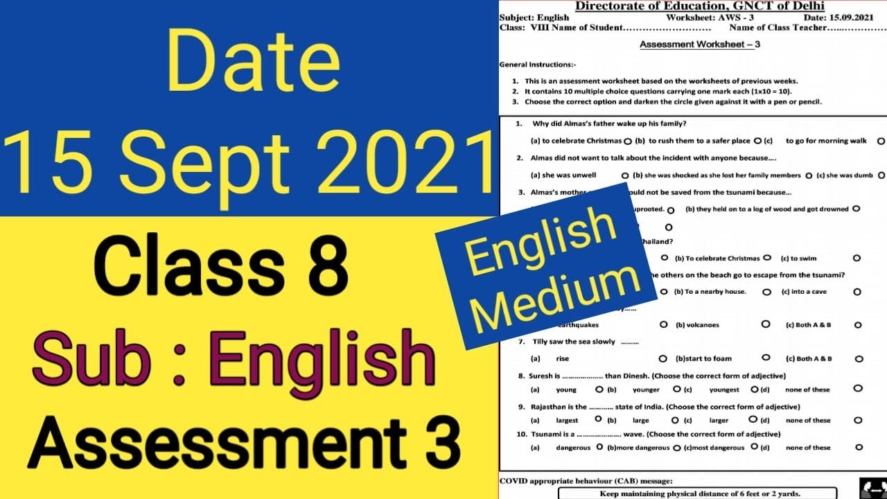 class 8 english assesment worksheet 3 15 9 21 wednesday assesment 3 class 8 english assessment 3 youtube
