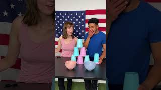 A couple engages in a stack cup game to unveil their baby&#39;s gender #Shorts