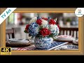 Patriotic Red White Blue Flowers TV Art | 4th of July Floral Frame TV Art | USA Decor | 10 Hours