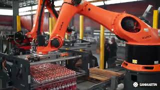 Industrial Robots in Action: KUKA Palletizing System at Beverage Plant