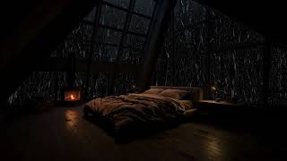Cozy Bedroom Ambience  Fireplace Cracklings  Heavy Rainfall Sounds for Deep Sleep