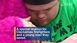 A special reunion between a 19-year-old and the firefighters that saved his life