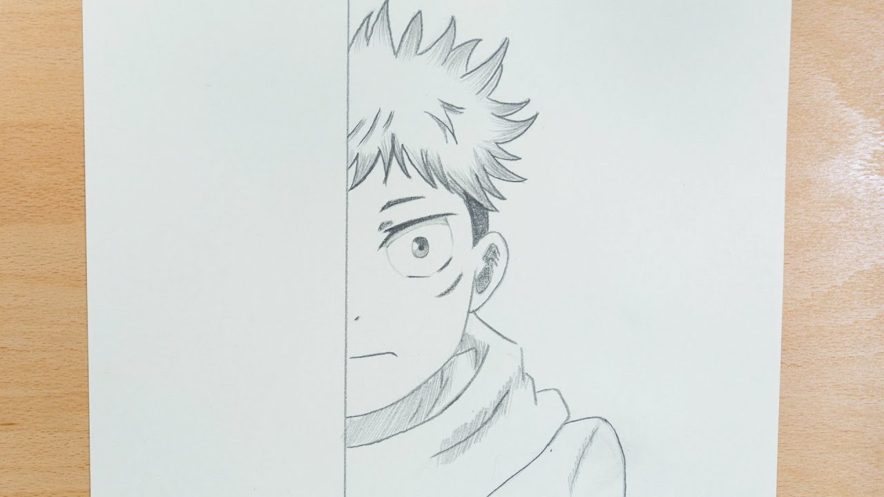desenho de anime fácil, como desenhar metade do rosto Inui Sajuna fácil