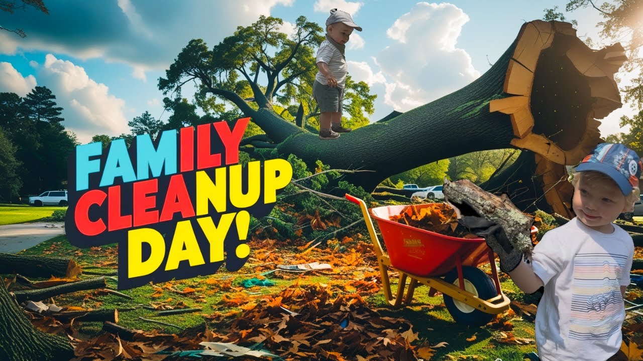Kids Help Clean Up Fallen Tree After Storm 🌳 | Family Cleanup Day ...