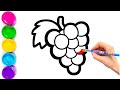 Grapes Drawing and Coloring for kids and toddlers | How to draw grapes easy