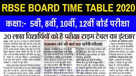 Rajasthan Board 5th, 8th, 10th, 12th Class Time Table 2020/Rbse Board Class 10th, 12th, 8th, 5th