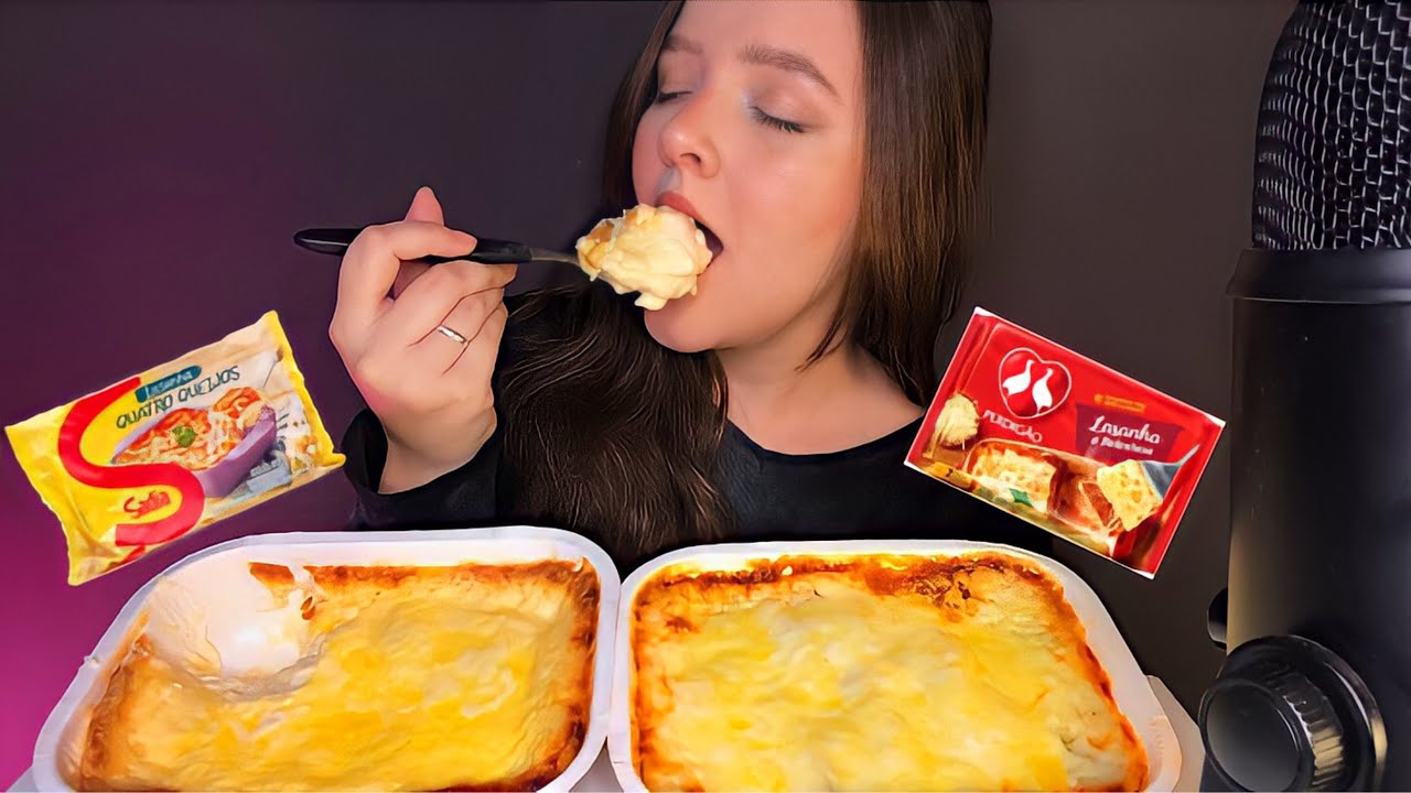 LASANHA DE 4 QUEIJOS E BOLONHESA Sadia vs Perdigão MUKBANG BRASIL (Sons de Mastigação) PTBR