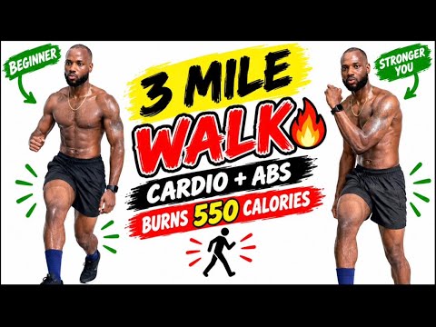 Video thumbnail: 🚶 3-Mile Morning Walk + Abs Workout at Home | Full Body Cardio | No Equipment