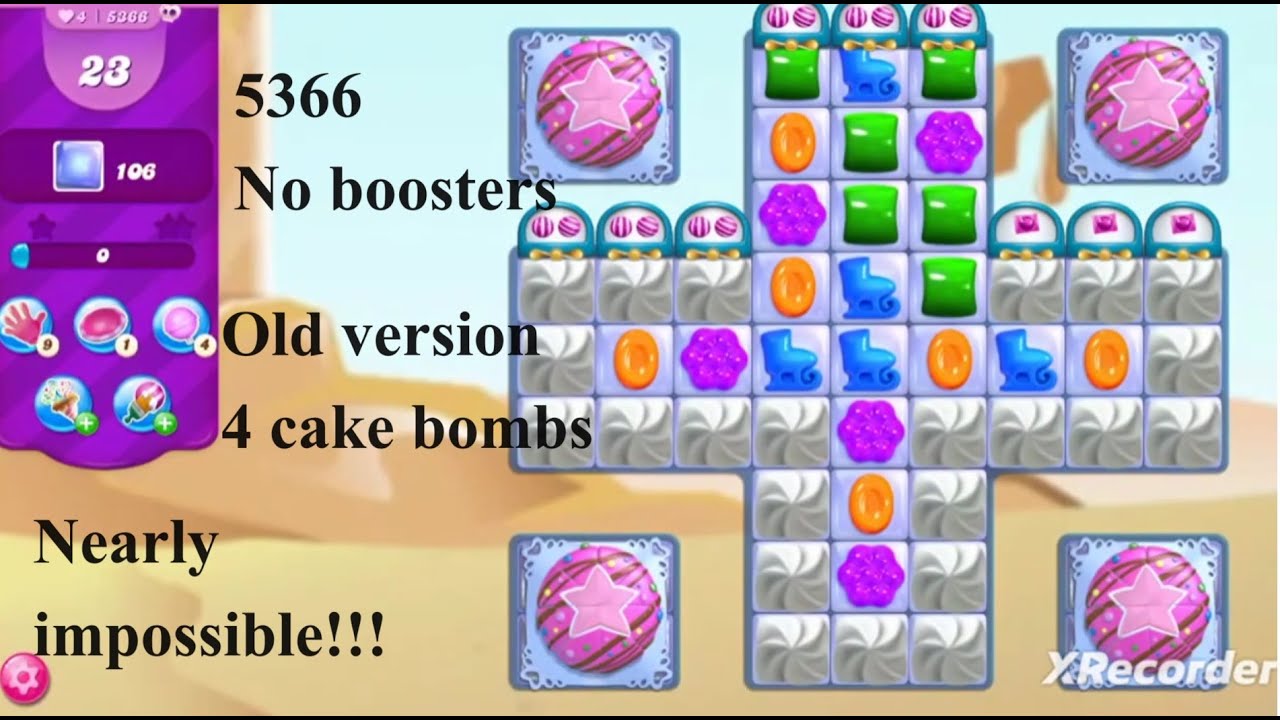 Candy Crush Saga Level 5366 4 cake bombs 1 star no boosters nearly