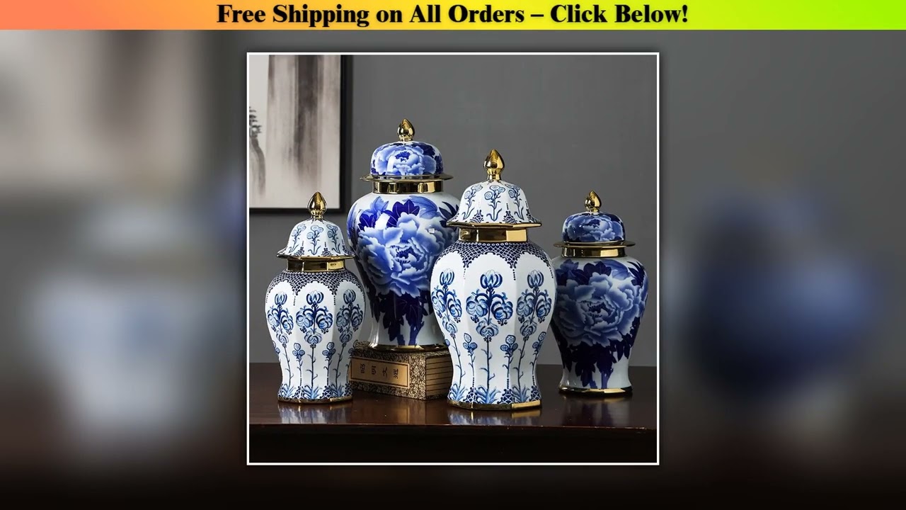 Chinese Vintage Blue and White Porcelain General Jar Vase Storage Tank Porcelain Ginger Jar