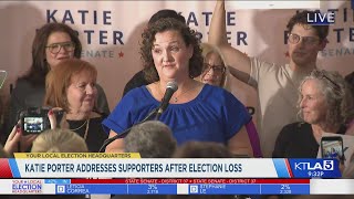 Katie Porter gives remarks after primary election loss